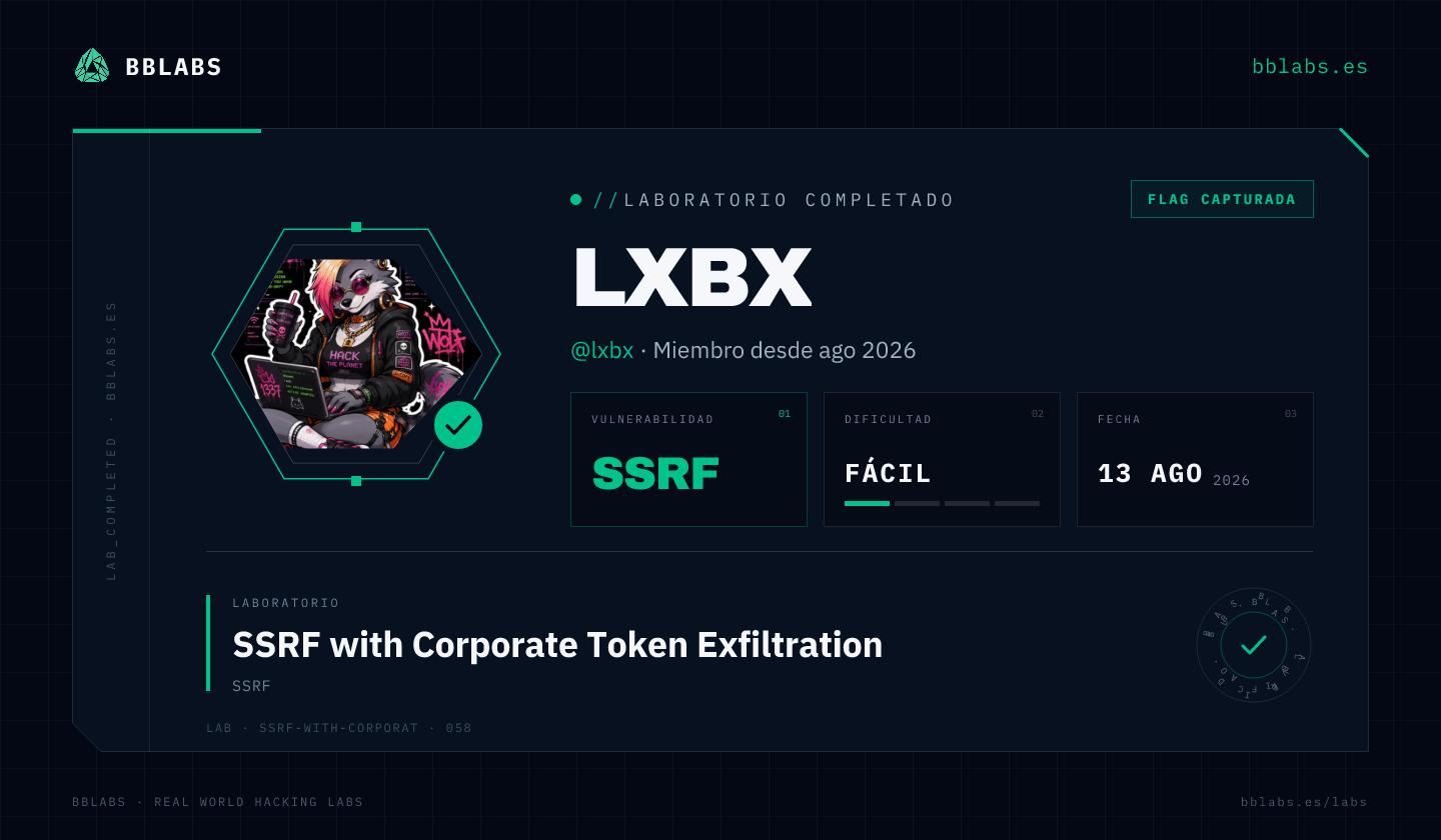 lxbx resolvió el laboratorio SSRF with Corporate Token Exfiltration en BBLABS