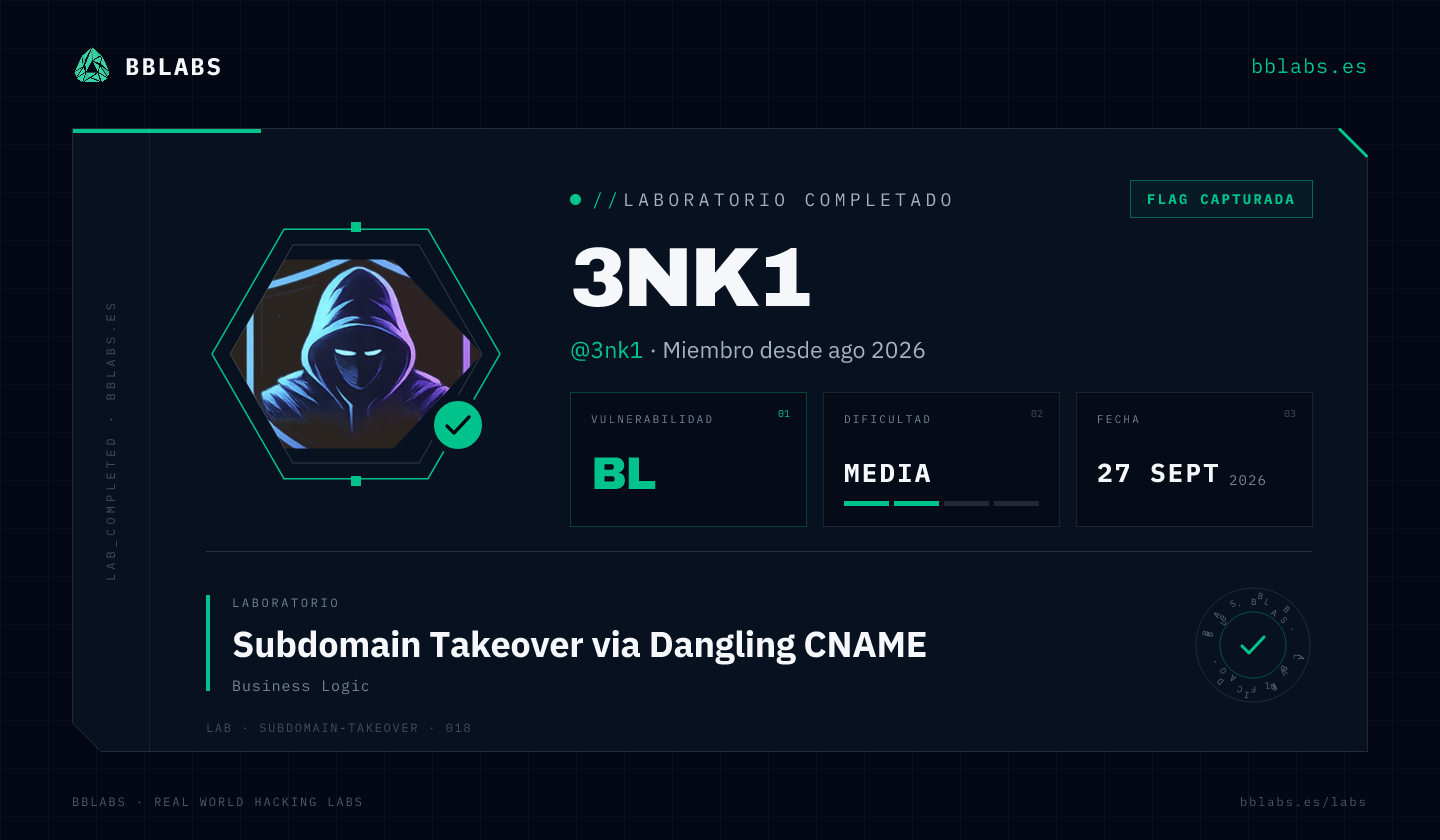 3nk1 resolvió el laboratorio Subdomain Takeover via Dangling CNAME en BBLABS
